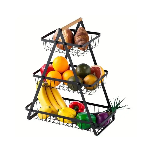 Organizador Multiuso Frutero De Metal Y Madera Con 3 Niveles - imagen 1