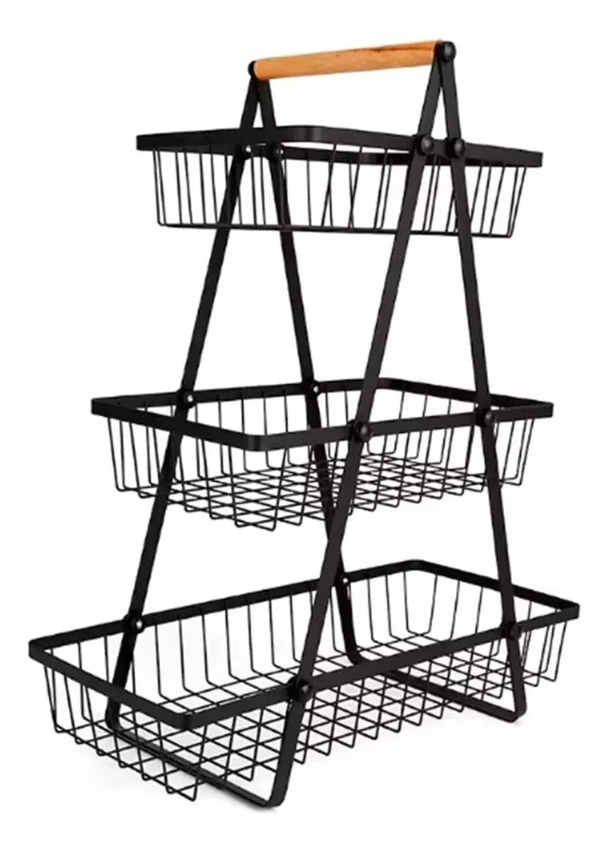 Organizador Multiuso Frutero De Metal Y Madera Con 3 Niveles - imagen 2