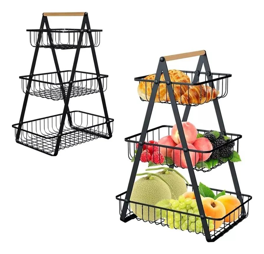 Organizador Multiuso Frutero De Metal Y Madera Con 3 Niveles - imagen 3
