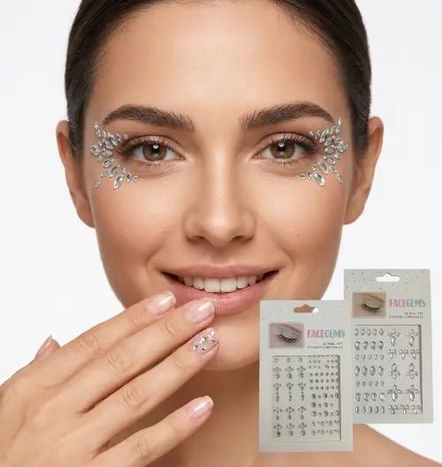 PIEDRITAS AUTOADHESIVAS CON BRILLO PARA LA CARA COMPLEMENTO MAQUILLAJE VARIOS DISEÑOS - imagen 2