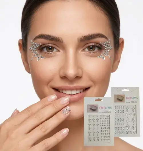 PIEDRITAS AUTOADHESIVAS CON BRILLO PARA LA CARA COMPLEMENTO MAQUILLAJE VARIOS DISEÑOS - imagen 2