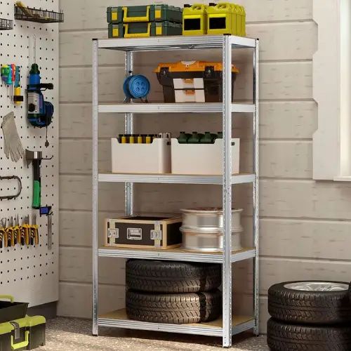 Estantería Metálica Color Natural Galvanizada de MDF con Altura Ajustable, Fácil Armado, Encastrable - imagen 3