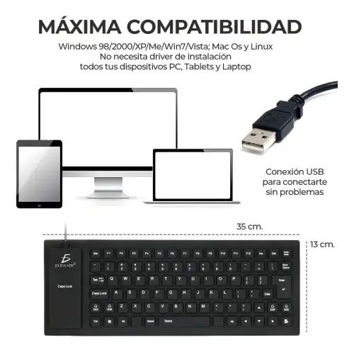 TECLADO ESPAÑOL IMPERMEABLE FLEXIBLE CON CABLE USB  - imagen 3