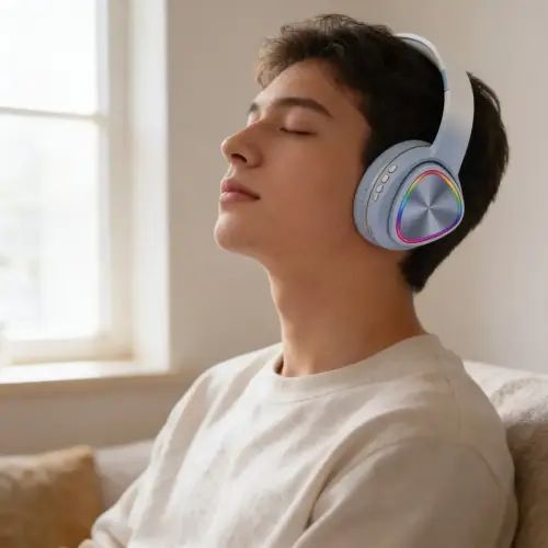 AURICULARES INALÁMBRICOS BLUETOOTH LUZ LED RGB 3.5mm - imagen 4