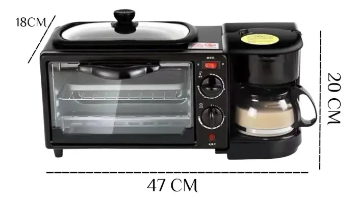 Desayunador Electrico Multifuncion 3 en 1 con Horno 600mL Cafetera y Plancha Superior 1050W Compacto - imagen 3