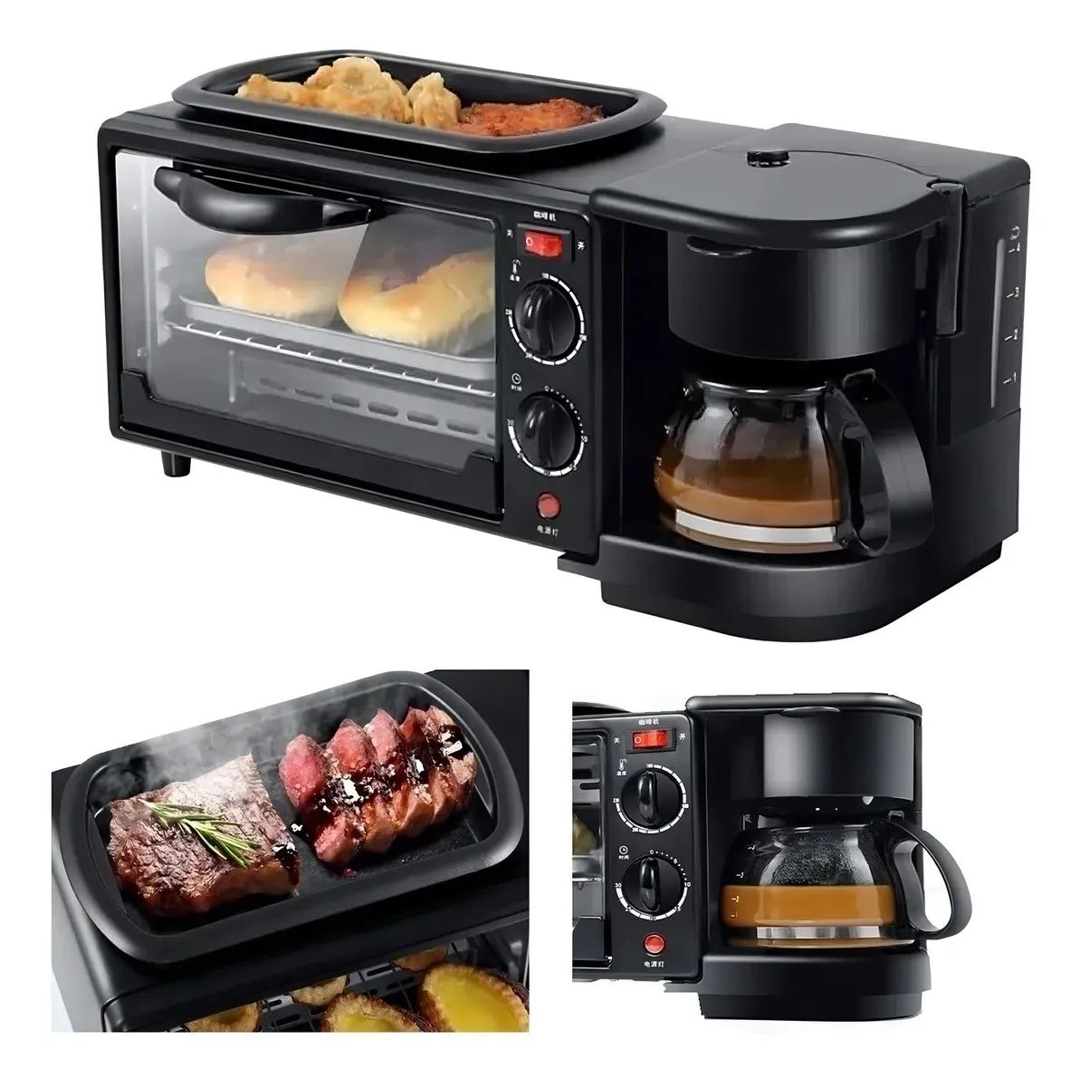 Desayunador Electrico Multifuncion 3 en 1 con Horno 600mL Cafetera y Plancha Superior 1050W Compacto  - imagen 4