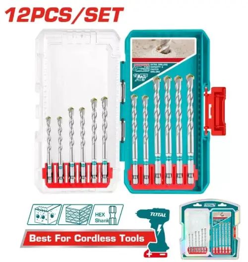 KIT/SET 12 MECHAS PARA MAMPOSTERÍA Y HORMIGÓN ENCASTRE HEX ¼" - imagen 2