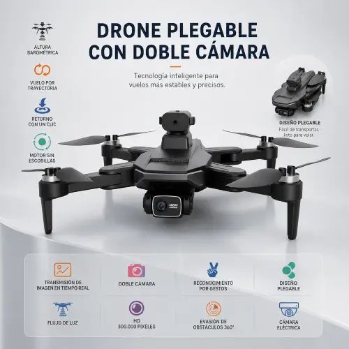 DRONE CON SENSOR ANTICHOQUE Y 2 CÁMARAS 1080p 1800mAh 3.7V 10M 26.5x26.5cm - imagen 3
