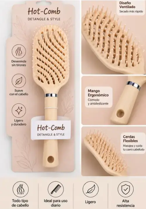 CEPILLO DE PELO DESENREDANTE c/DISEÑO VENTILADO MASAJEADOR AMARILLO - imagen 2