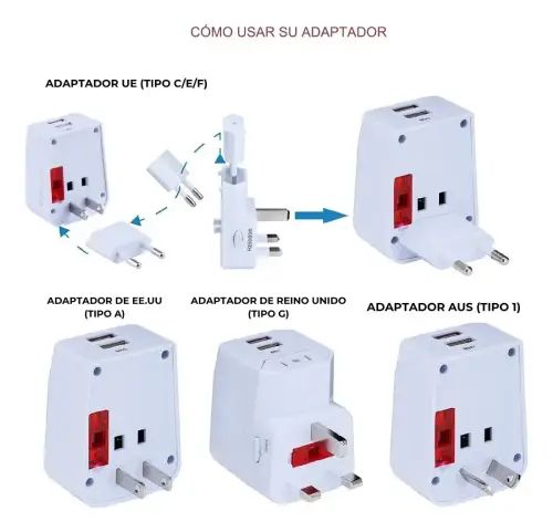 ADAPTADOR DESMONTABLE UNIVERSAL PARA VIAJE CON 2 USB 4.5x6.0x5.5cm - imagen 2