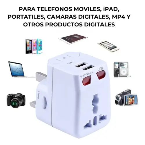 ADAPTADOR DESMONTABLE UNIVERSAL PARA VIAJE CON 2 USB 4.5x6.0x5.5cm - imagen 3