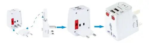 ADAPTADOR DESMONTABLE UNIVERSAL PARA VIAJE CON 2 USB 4.5x6.0x5.5cm - imagen 4