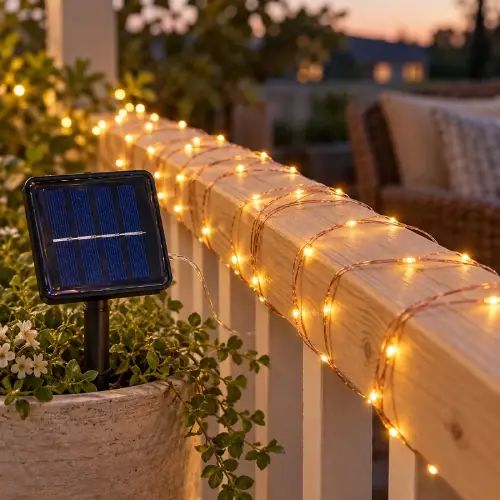 LUCES CÁLIDAS x200 HILO COBRE 20mts c/PANEL SOLAR 6.8x6.3cm - imagen 2