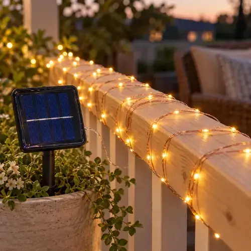 LUCES CÁLIDAS x200 HILO COBRE 20mts c/PANEL SOLAR 6.8x6.3cm - imagen 2