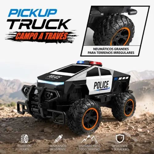CYBERTRUCK POLICÍA A CONTROL REMOTO LUCES LED MÚSICA 32.5x19x17cm - imagen 5