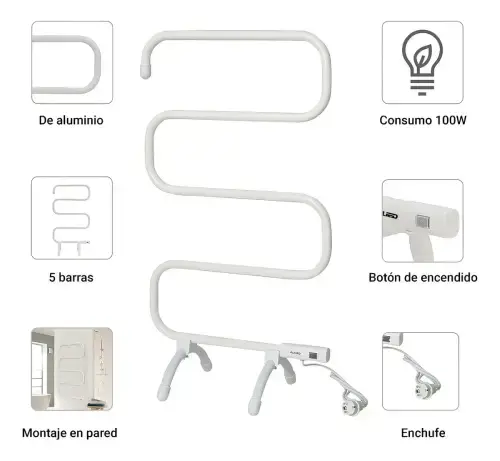 CALENTADOR DE TOALLAS ELÉCTRICO ALUMINIO 1M 220V 100W 95x50x30cm - imagen 2