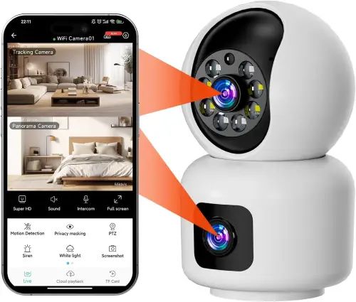 CÁMARA WI-FI DE INTERIOR DOBLE LENTE HD LED SD HASTA 128GB 355°/85° 12.5x7.5cm - imagen 2