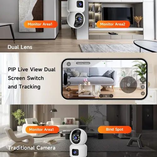 CÁMARA WI-FI DE INTERIOR DOBLE LENTE HD LED SD HASTA 128GB 355°/85° 12.5x7.5cm - imagen 3