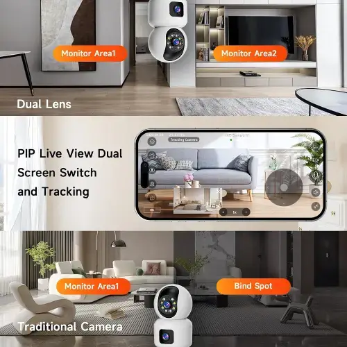 CÁMARA WI-FI DE INTERIOR DOBLE LENTE HD LED SD HASTA 128GB 355°/85° 12.5x7.5cm - imagen 3