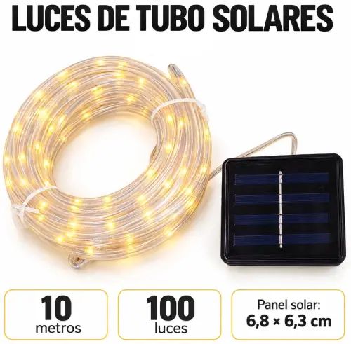 LUCES CÁLIDAS x100 TUBO 10mts c/PANEL SOLAR 6.8x6.3cm - imagen 2