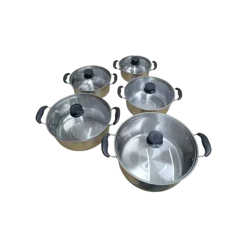 Juego de 5 ollas en Acero Inox. con tapa de vidrio 16-18-20-22 y 24cm - imagen principal