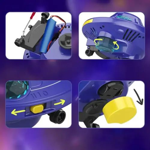 BURBUJERO AUTOMÁTICO DISEÑO TROMPO/OVNI RECARGABLE LUZ LED 360° 19x19x13cm - imagen 4
