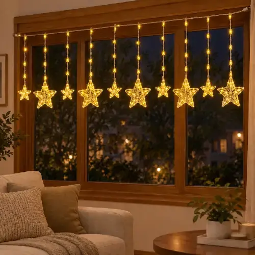 LUCES CÁLIDAS DISEÑO ESTRELLAS x10 c/ENCHUFE 3.5x0.6m - imagen 3