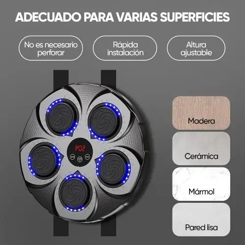 MÁQUINA DE BOXEO ABS BLUETOOTH LED MÚSICA Y LUCES 5 OBJETIVOS CON GUANTES 40x40x6.3cm - imagen 4