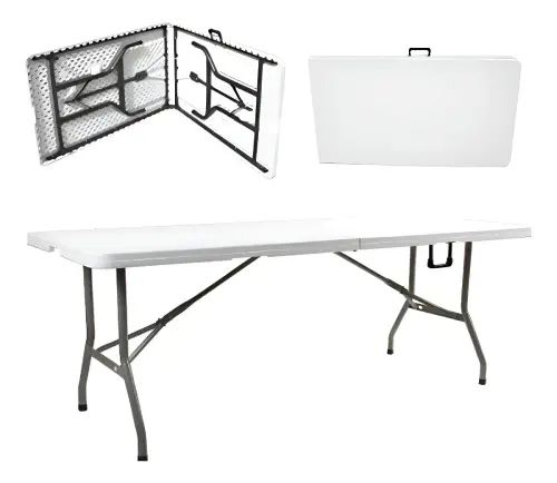 Mesa plegable rectangular de plástico resistente con estructura metálica. - imagen 2