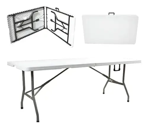 Mesa plegable rectangular de plástico resistente con estructura metálica. - imagen 2