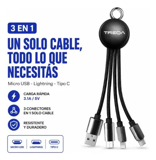 CABLE CARGA RÁPIDA TREQA 3 EN 1 ABS 3.1A/5V - imagen 2