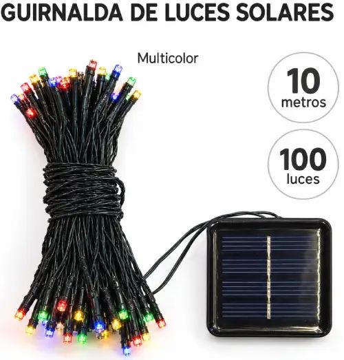 LUCES MULTICOLOR x100 HILO 10mts c/PANEL SOLAR - imagen 2