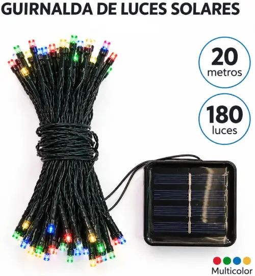 LUCES MULTICOLOR x180 HILO 20mts c/PANEL SOLAR - imagen 2