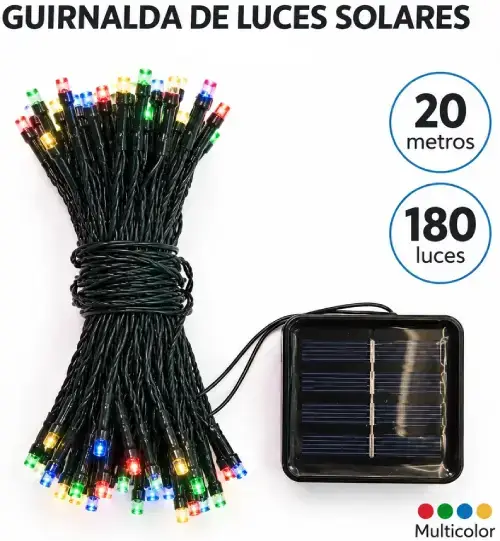 LUCES MULTICOLOR x180 HILO 20mts c/PANEL SOLAR - imagen 2
