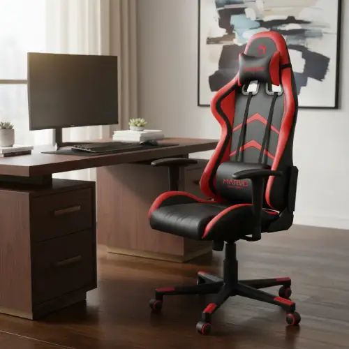 Silla Gamer Ergonómica Negra Roja Reclinable Giratoria Cuero - imagen 3