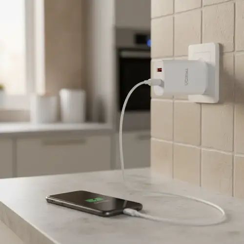 CARGADOR USB Y TIPO C CARGA RÁPIDA CON CABLE TREQA 100-240V ABS 38W - imagen 2