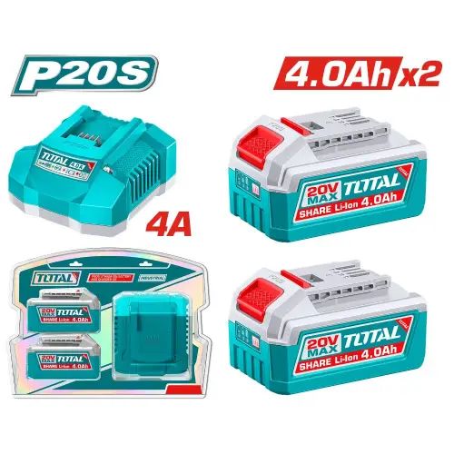 KIT/SET 2 BATERÍAS LITIO-ION 4.0Ah 20V + CARGADOR RÁPIDO 4A INDUSTRIAL - imagen 2