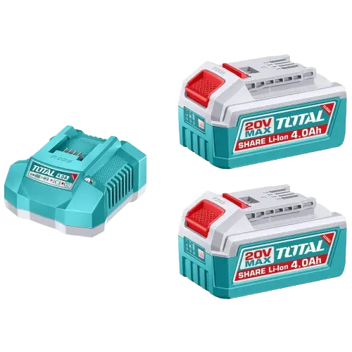 KIT/SET 2 BATERÍAS LITIO-ION 4.0Ah 20V + CARGADOR RÁPIDO 4A INDUSTRIAL