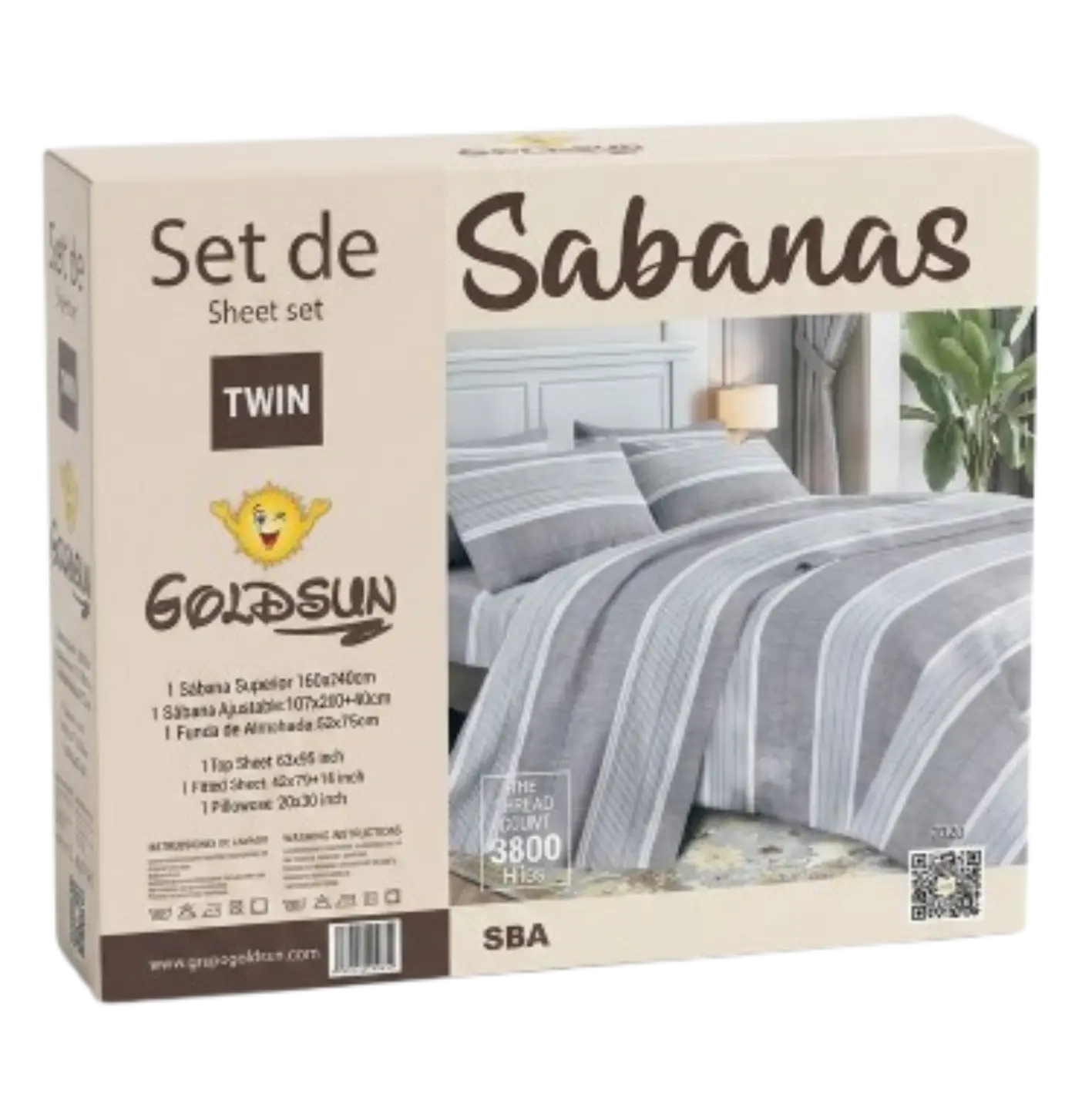 Set Sábanas Twin GOLDSUN 3800 Hilos 2 Plazas - imagen 2