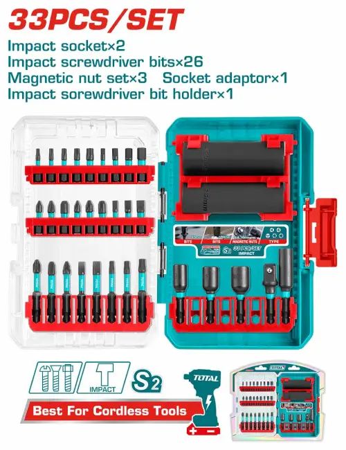 KIT/SET 33 PUNTAS Y DADOS PARA ATORNILLADOR DE IMPACTO INDUSTRIAL - imagen 2
