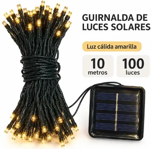 LUCES CÁLIDAS x100 HILO 10mts c/PANEL SOLAR - imagen 2
