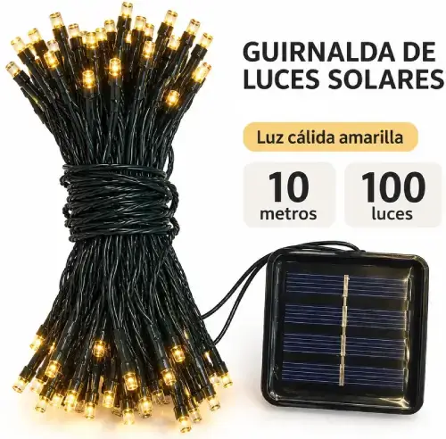 LUCES CÁLIDAS x100 HILO 10mts c/PANEL SOLAR - imagen 2
