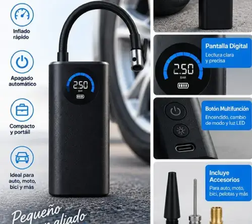 INFLADOR DE RUEDAS PORTÁTIL CON PUNTEROS - imagen 2