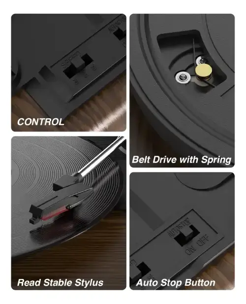 BANDEJA DE VINILOS BLUETOOTH CON PARLANTE 3 VELOCIDADES MADERA+PVC 3Wx2RMS 5V 1A 32.5x27x13.1cm - imagen 4
