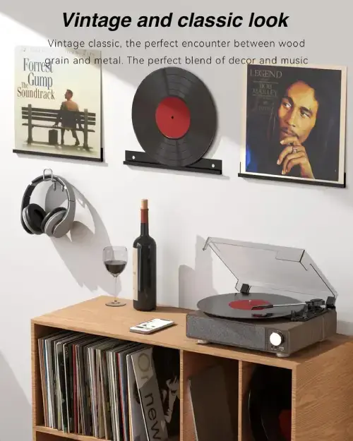 BANDEJA DE VINILOS BLUETOOTH CON PARLANTE 3 VELOCIDADES MADERA+PVC 3Wx2RMS 5V 1A 32.5x27x13.1cm - imagen 5