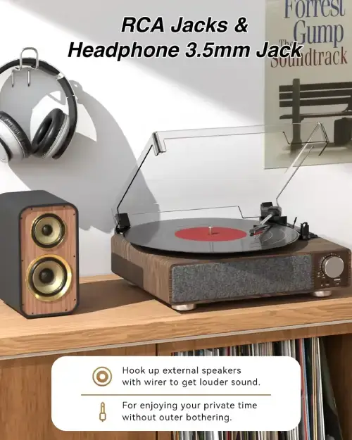 BANDEJA DE VINILOS BLUETOOTH CON PARLANTE 3 VELOCIDADES MADERA+PVC 3Wx2RMS 5V 1A 32.5x27x13.1cm - imagen 3