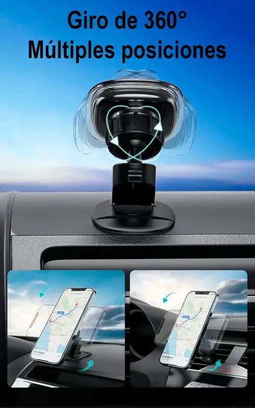 SOPORTE DE CELULAR PARA AUTO TREQA 360° 4 a 7 pulgadas 4,5x6,5x8cm - imagen 5