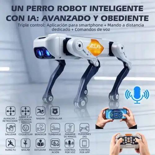 PERRO ROBOT INTELIGENTE CON APP Y CONTROL REMOTO WIFI/BLUETOOTH PROGRAMABLE LUZ LED 26x12x19cm - imagen 2