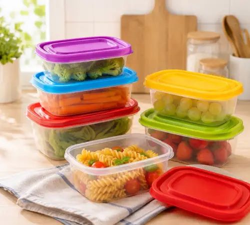 SET 5 TUPPERS RECTANGULARES TAPA COLORES - imagen 2