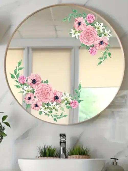 Espejo Redondo Adhesivo Con Diseño Floral - imagen 2